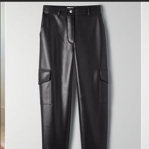 Black faux leather aritzia black cargo pants